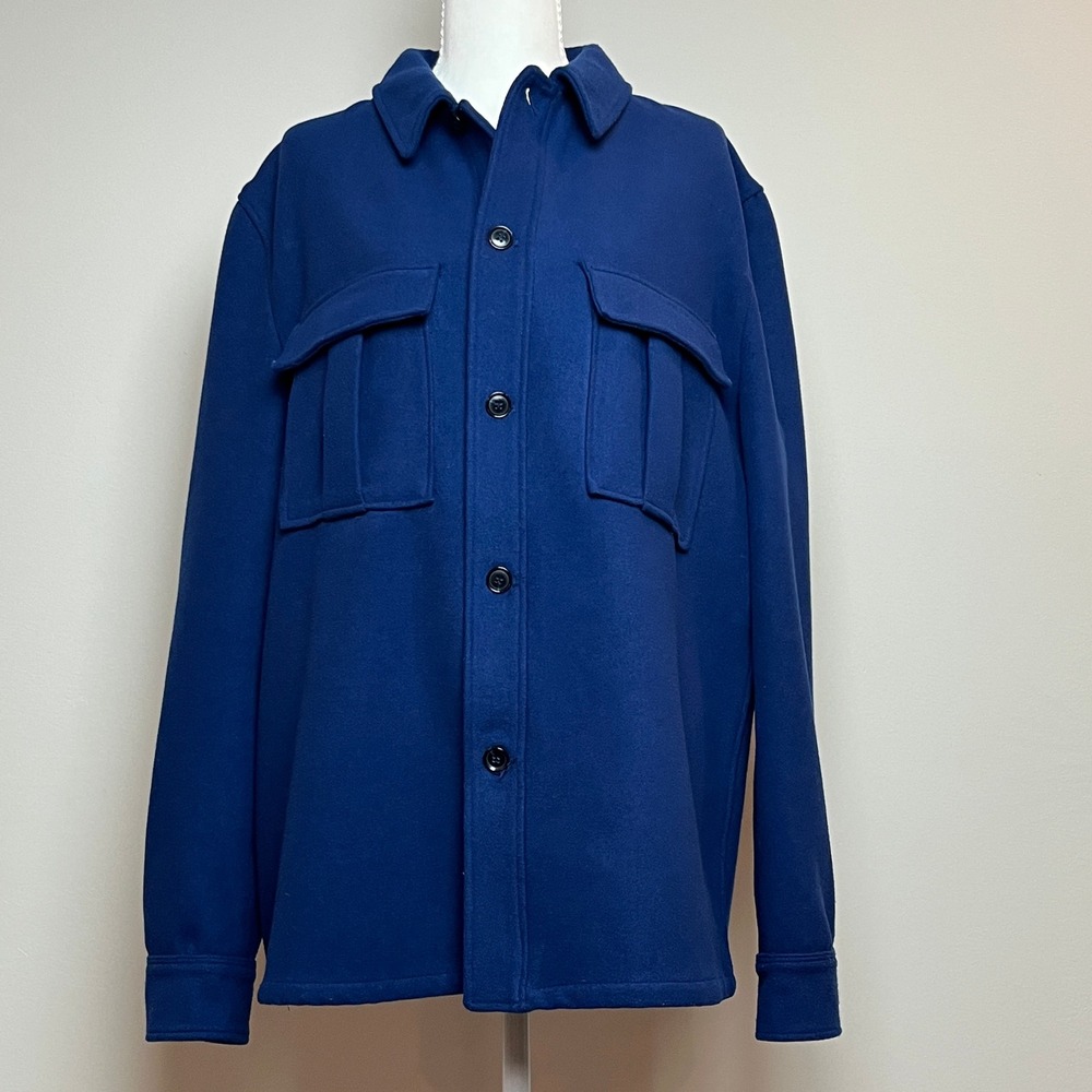 Zara Women Thick Blue Soft Touch Button Down Utility Shirt Jacket Large L